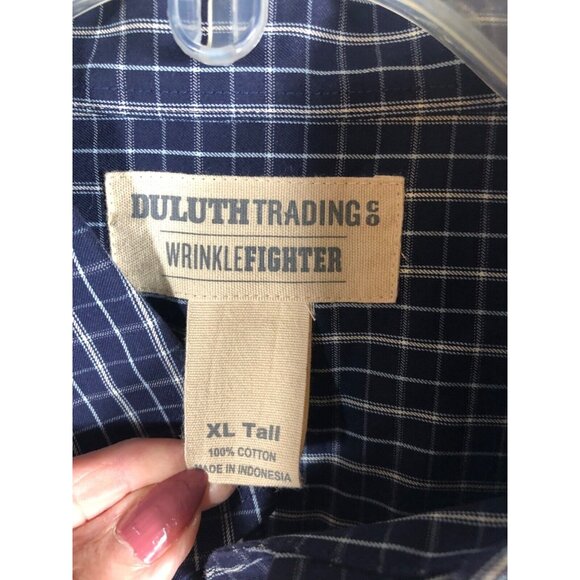 Duluth Trading Mens Long Sleeve Button-Up Plaid Shirt Navy Check Pattern Size XL - Picture 7 of 10